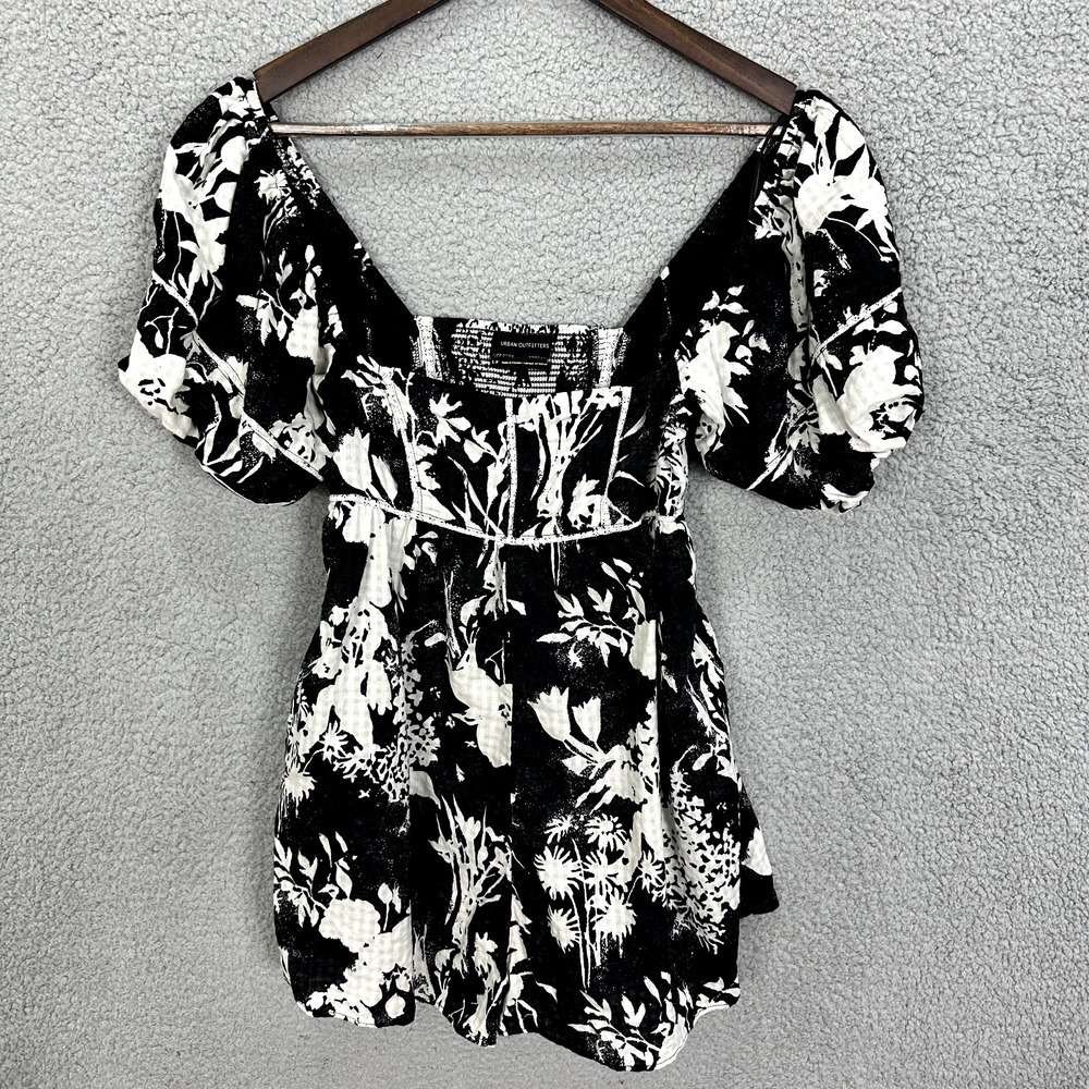 Urban Outfitters Milkmaid Mini Dress Small Black Floral Smocked Boho Resort